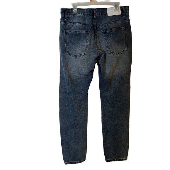 BoohooMAN Blue Jeans Straight Full Zip Up Leg Moto Relaxed Mens Size 34 - Picture 9 of 12